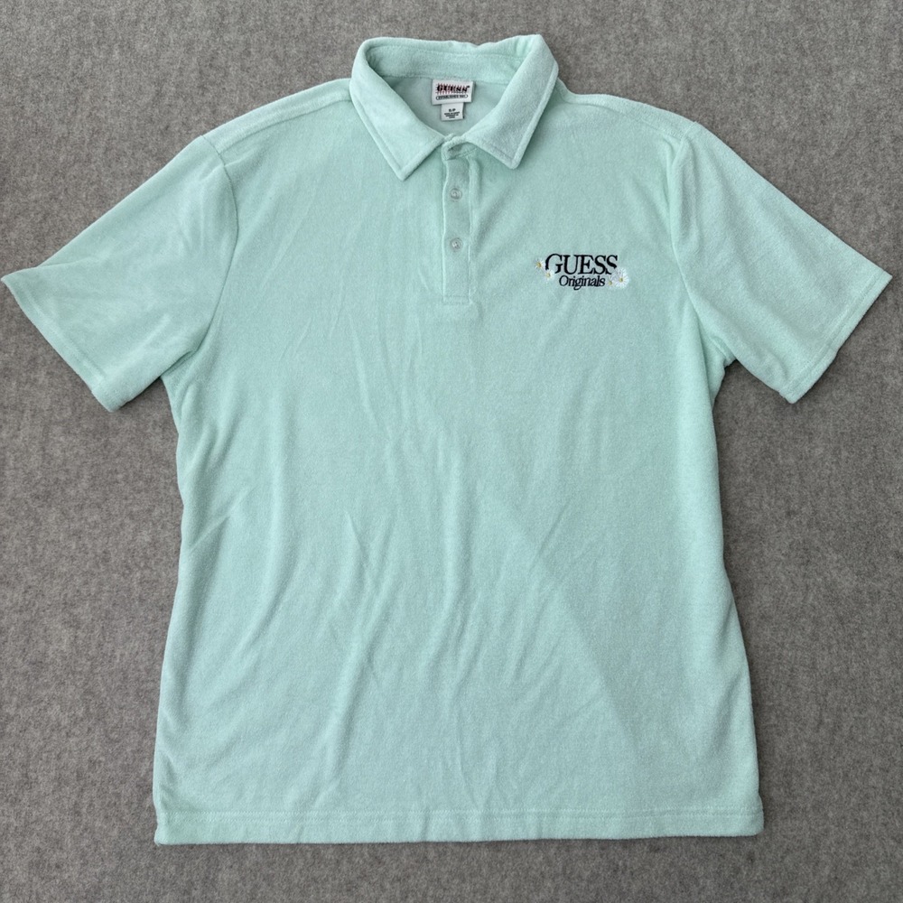 Guess Terry Cloth Polo Shirt Light Green Mens Small New